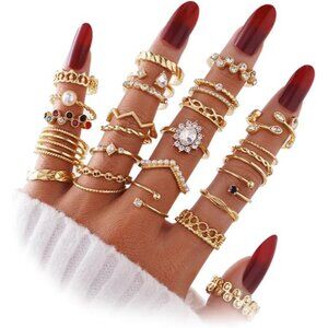 Gold Silver Black Kunckle Rings Set for Women, Dainty Simple Trendy Cute Stackab